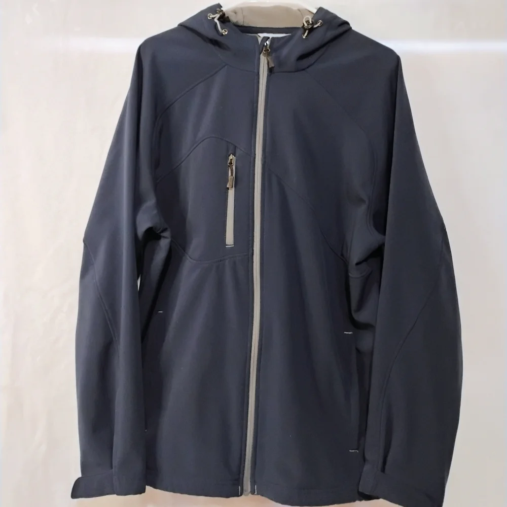 North End Mens Large Navy Blue Hooded Softshell Jacket Fleece Lined Media Pocket